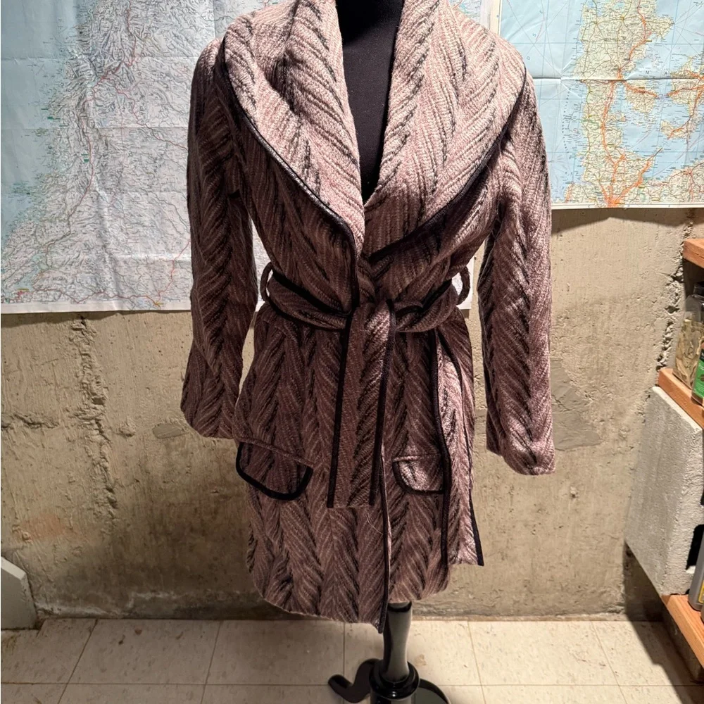 Dolce‎ Vita Textured Cream, Brown and Black Wool Wrap Coat